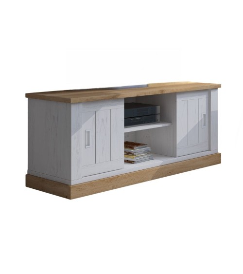 Porta tv Anthony III con 2 ante scorrevoli e vani a giorno colore rovere wotan e anderson pine stile shabby