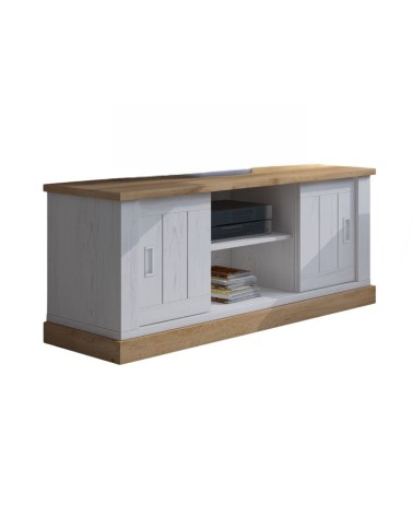 Porta tv Anthony III con 2 ante scorrevoli e vani a giorno colore rovere wotan e anderson pine stile shabby