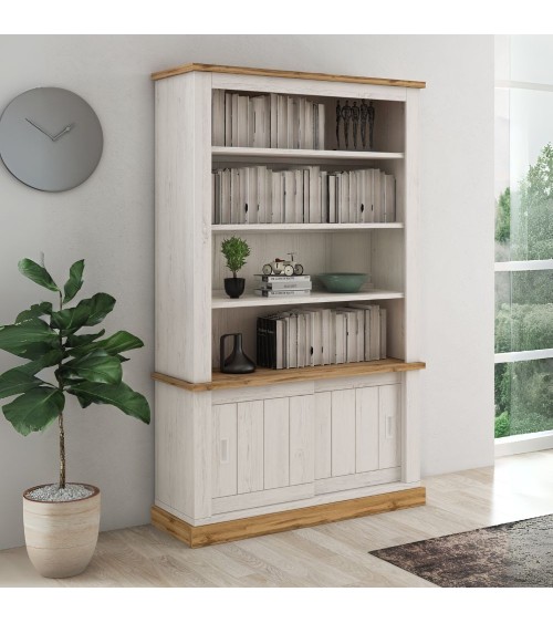 Libreria Anthony III con 2 ante scorrevoli e 3 ripiani colore rovere wotan e anderson pine stile shabby