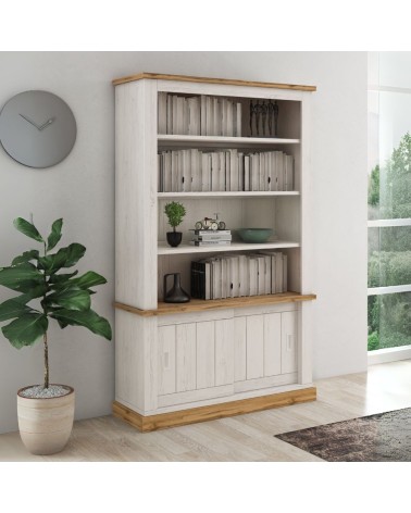 Libreria Anthony III con 2 ante scorrevoli e 3 ripiani colore rovere wotan e anderson pine stile shabby