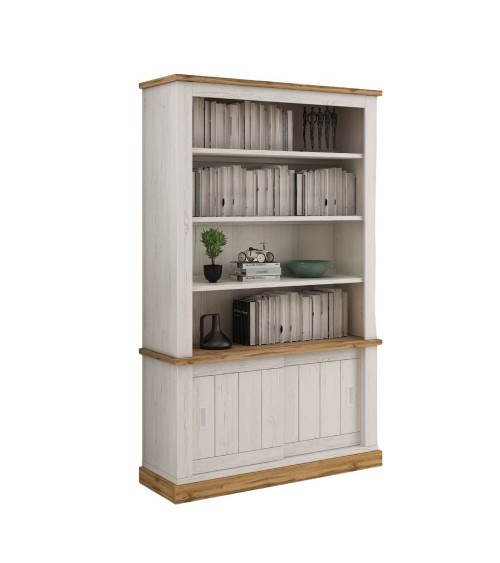 Libreria Anthony III con 2 ante scorrevoli e 3 ripiani colore rovere wotan e anderson pine stile shabby
