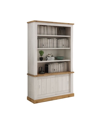 Libreria Anthony III con 2 ante scorrevoli e 3 ripiani colore rovere wotan e anderson pine stile shabby