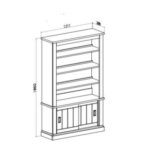 Libreria Anthony III con 2 ante scorrevoli e 3 ripiani colore rovere wotan e anderson pine stile shabby