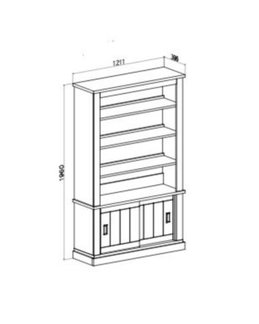 Libreria Anthony III con 2 ante scorrevoli e 3 ripiani colore rovere wotan e anderson pine stile shabby