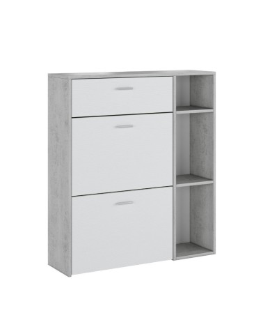 Scarpiera Takimi con 2 ante a ribalta 1 cassetto colore cemento e bianco