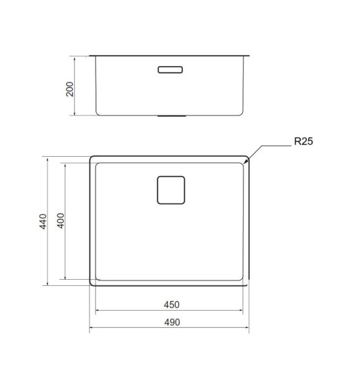Lavello filotop Vasca45 foro quadro inox