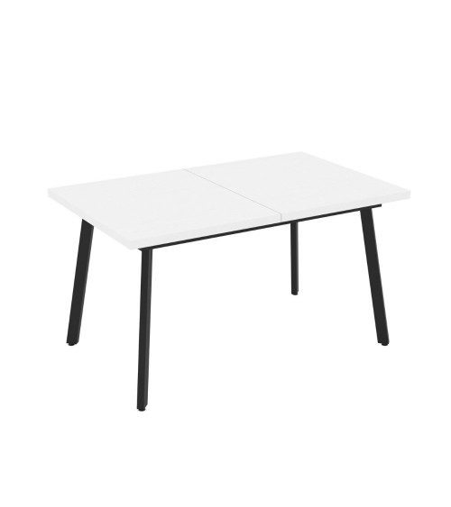 Tavolo allungabile Lini piano bianco effetto frassinato e gambe in metallo nero