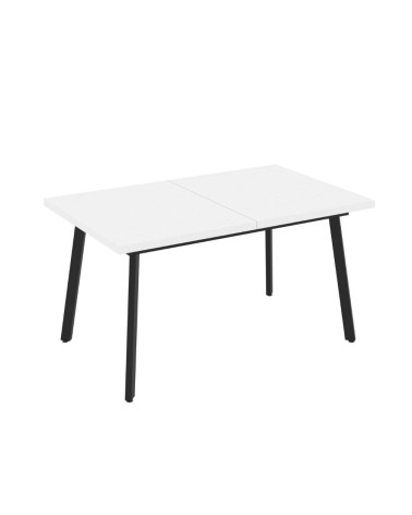 Tavolo allungabile Lini piano bianco effetto frassinato e gambe in metallo nero