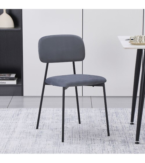 Sedia Shen in vellutino colore grigio e struttura in metallo nero set 4 pezzi