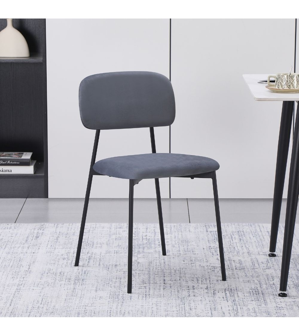 Sedia Shen in vellutino colore grigio e struttura in metallo nero set 4 pezzi