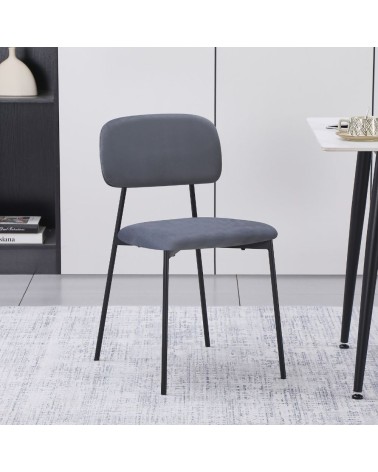 Sedia Shen in vellutino colore grigio e struttura in metallo nero set 4 pezzi