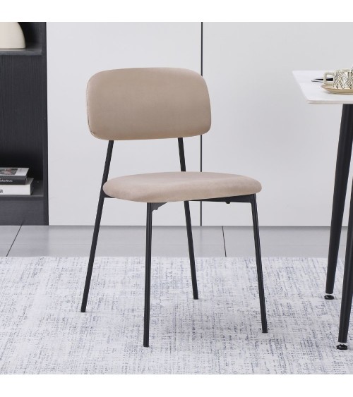 Sedia Shen in vellutino colore taupe e struttura in metallo nero set 4 pezzi