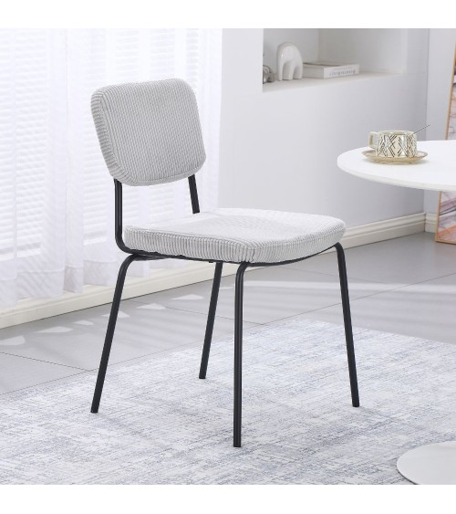 Sedia Juno in tessuto colore grigio chiaro e struttura in metallo nero set 4 pezzi