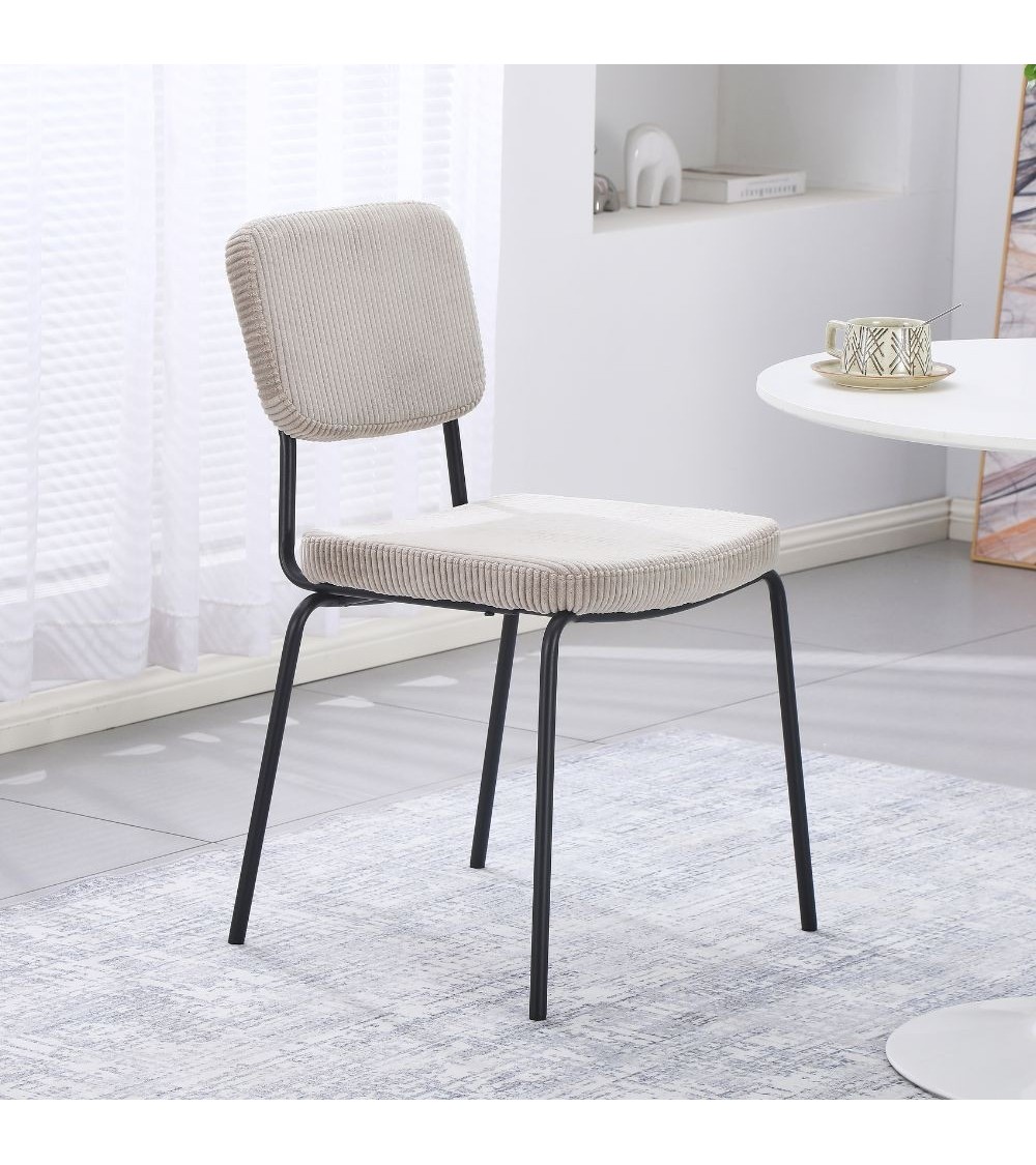 Sedia Juno in tessuto colore taupe e struttura in metallo nero set 4 pezzi