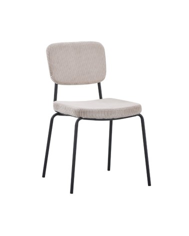 Sedia Juno in tessuto colore taupe e struttura in metallo nero set 4 pezzi