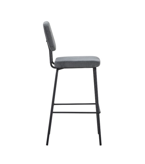 Sgabello Juno in tessuto colore grigio scuro e struttura in metallo nero