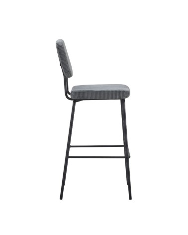 Sgabello Juno in tessuto colore grigio scuro e struttura in metallo nero