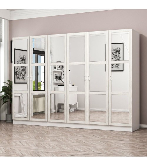 Armadio Kale colore bianco con 6 ante battenti a specchio