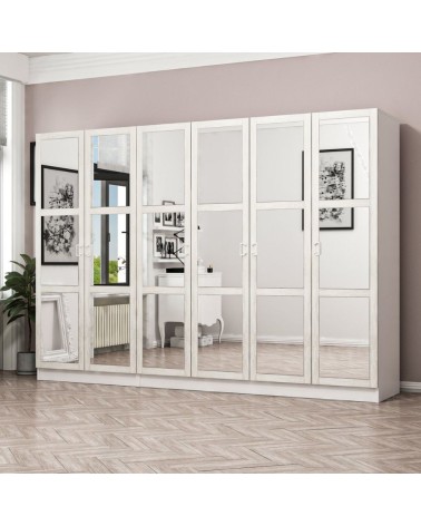 Armadio Kale colore bianco con 6 ante battenti a specchio