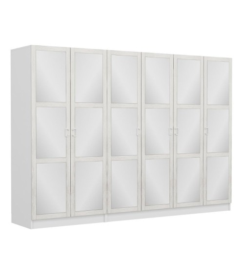 Armadio Kale colore bianco con 6 ante battenti a specchio