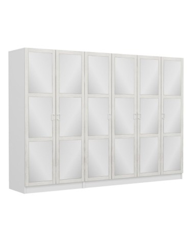 Armadio Kale colore bianco con 6 ante battenti a specchio