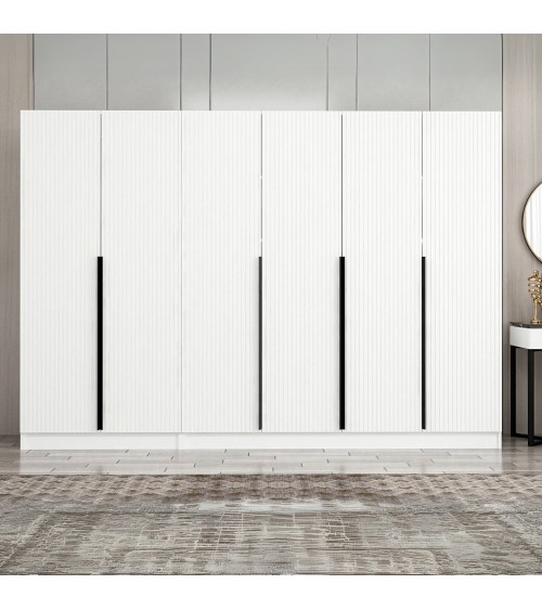 Armadio Kale 6 ante battenti colore bianco effetto cannettato