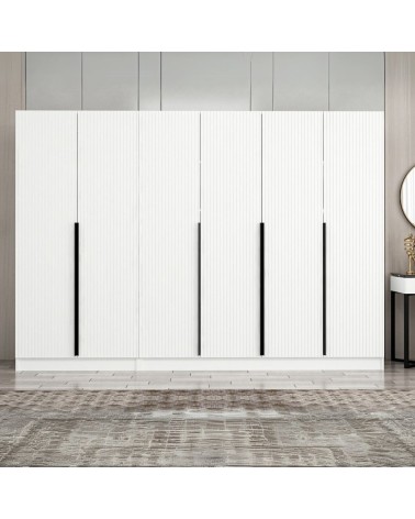 Armadio Kale 6 ante battenti colore bianco effetto cannettato