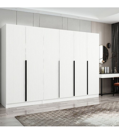 Armadio Kale 6 ante battenti colore bianco effetto cannettato