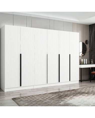 Armadio Kale 6 ante battenti colore bianco effetto cannettato