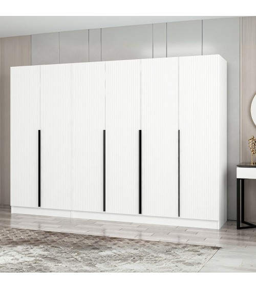 Armadio Kale 6 ante battenti colore bianco effetto cannettato
