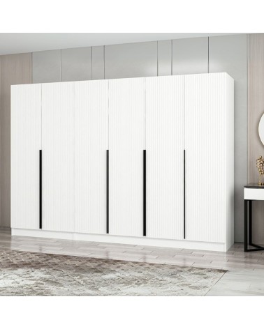 Armadio Kale 6 ante battenti colore bianco effetto cannettato