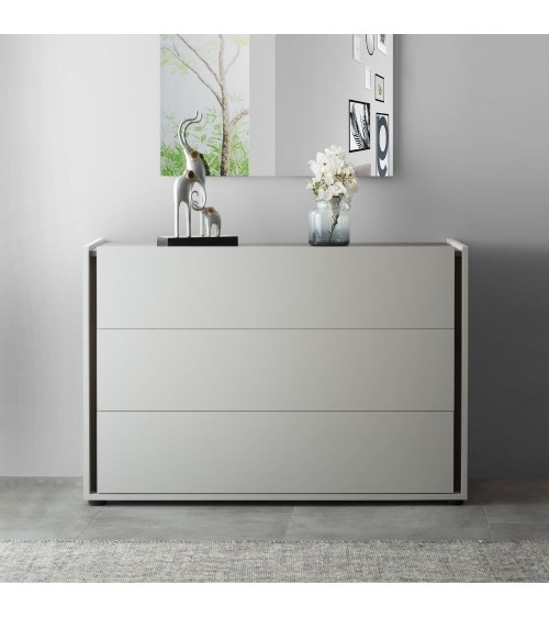 Camera da letto Mirelle colore grigio perla e ossido grigio scuro con armadio 6 ante a specchi e letto contenitore