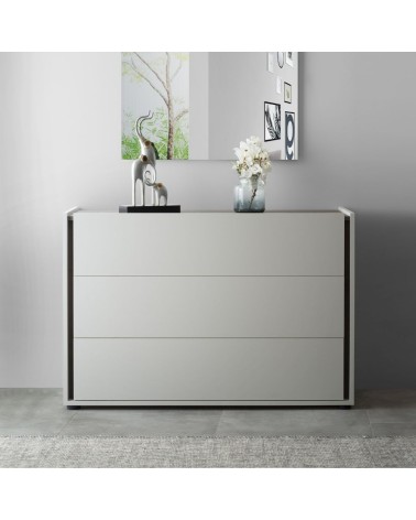 Camera da letto Mirelle colore grigio perla e ossido grigio scuro con armadio 6 ante a specchi e letto contenitore