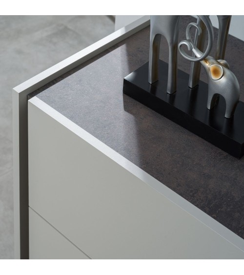 Camera da letto Mirelle colore grigio perla e ossido grigio scuro con armadio 6 ante a specchi e letto contenitore