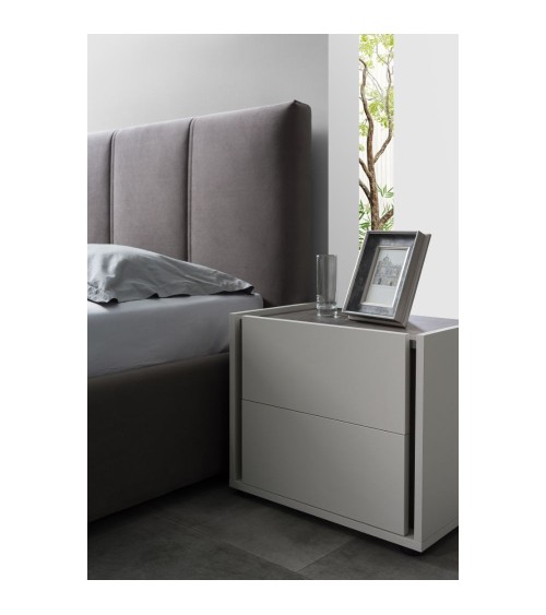 Camera da letto Mirelle colore grigio perla e ossido grigio scuro con armadio 6 ante a specchi e letto contenitore