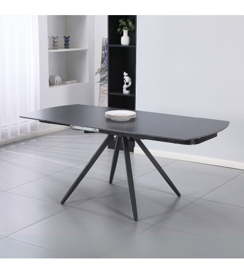 Tavolo girevole allungabile Kitti con piano in ceramica nero opaco e gambe in metallo nero