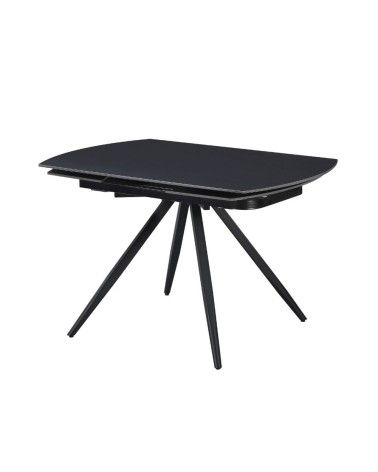 Tavolo girevole allungabile Kitti con piano in ceramica nero opaco e gambe in metallo nero