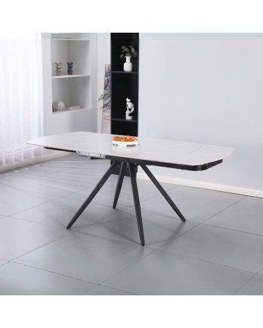 Tavolo girevole allungabile Kitti con piano in ceramica larice beige e gambe in metallo nero