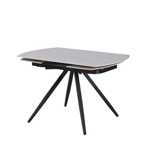 Tavolo girevole allungabile Kitti con piano in ceramica larice beige e gambe in metallo nero
