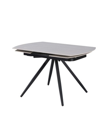 Tavolo girevole allungabile Kitti con piano in ceramica larice beige e gambe in metallo nero