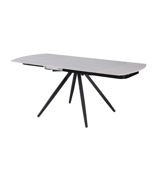 Tavolo girevole allungabile Kitti con piano in ceramica larice beige e gambe in metallo nero