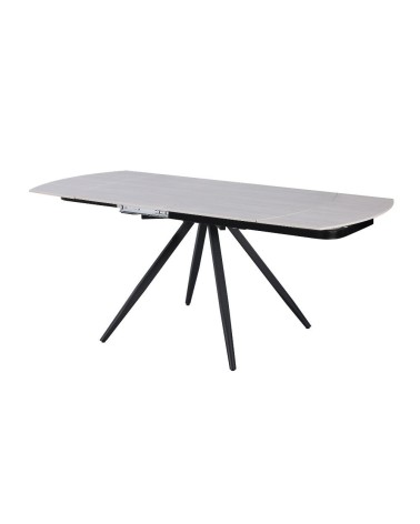 Tavolo girevole allungabile Kitti con piano in ceramica larice beige e gambe in metallo nero