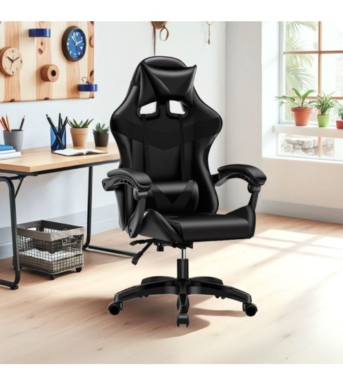 Sedia da ufficio Gaming con schienale alto e imbottitura in PVC colore nero