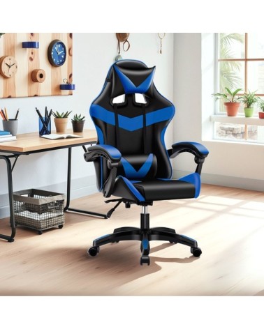 Sedia da ufficio Gaming con schienale alto e imbottitura in PVC colore nero con dettagli blu