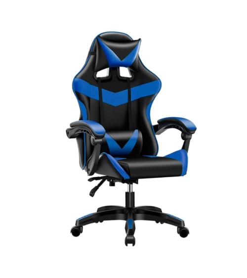 Sedia da ufficio Gaming con schienale alto e imbottitura in PVC colore nero con dettagli blu