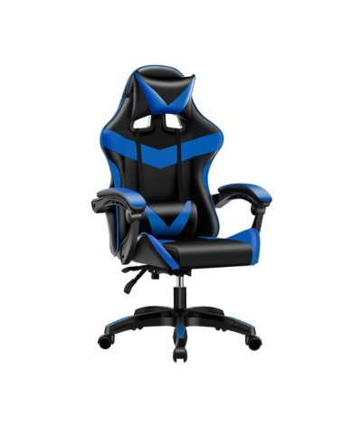 Sedia da ufficio Gaming con schienale alto e imbottitura in PVC colore nero con dettagli blu