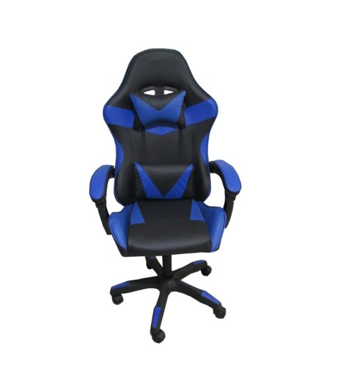 Sedia da ufficio Gaming con schienale alto e imbottitura in PVC colore nero con dettagli blu