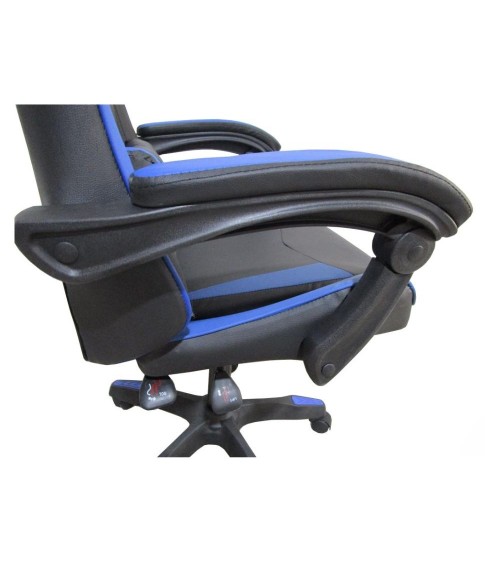 Sedia da ufficio Gaming con schienale alto e imbottitura in PVC colore nero con dettagli blu