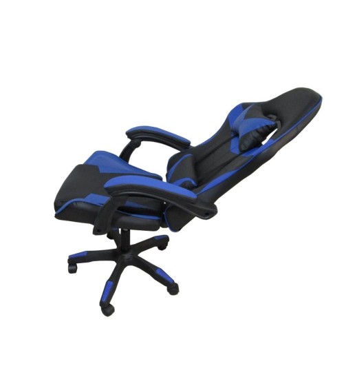 Sedia da ufficio Gaming con schienale alto e imbottitura in PVC colore nero con dettagli blu