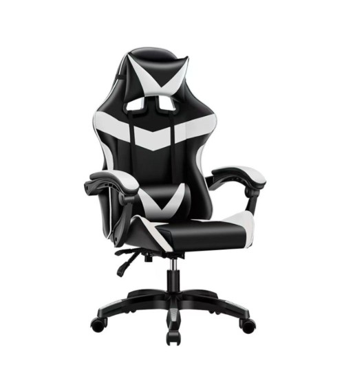 Sedia da ufficio Gaming con schienale alto e imbottitura in PVC colore nero con dettagli bianco